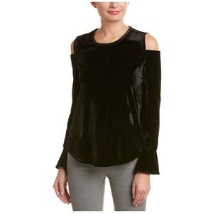 Harve Benard Black Velvet Long Sleeve Cold Shoulder Bell Cuff Top Womens Small